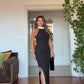 SPARKLING NECKLINE AND SLIT DETAIL EVENING DRESS - BLACK