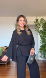 PEARL-TRIM WIDE-LEG SUIT - BLACK