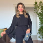 PEARL-TRIM WIDE-LEG SUIT - BLACK