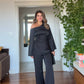 ASYMMETRICAL ONE-SHOULDER EMBELLISHED SUIT – BLACK