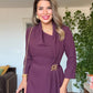 DRAPED BROOCH DETAIL LONG DRESS - PLUM