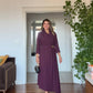 DRAPED BROOCH DETAIL LONG DRESS - PLUM