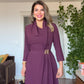 DRAPED BROOCH DETAIL LONG DRESS - PLUM