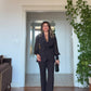 CHIFFON DETAILED EMBROIDERED BELT SUIT – BLACK