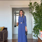 DRAPED BROOCH DETAIL LONG DRESS - INDIGO
