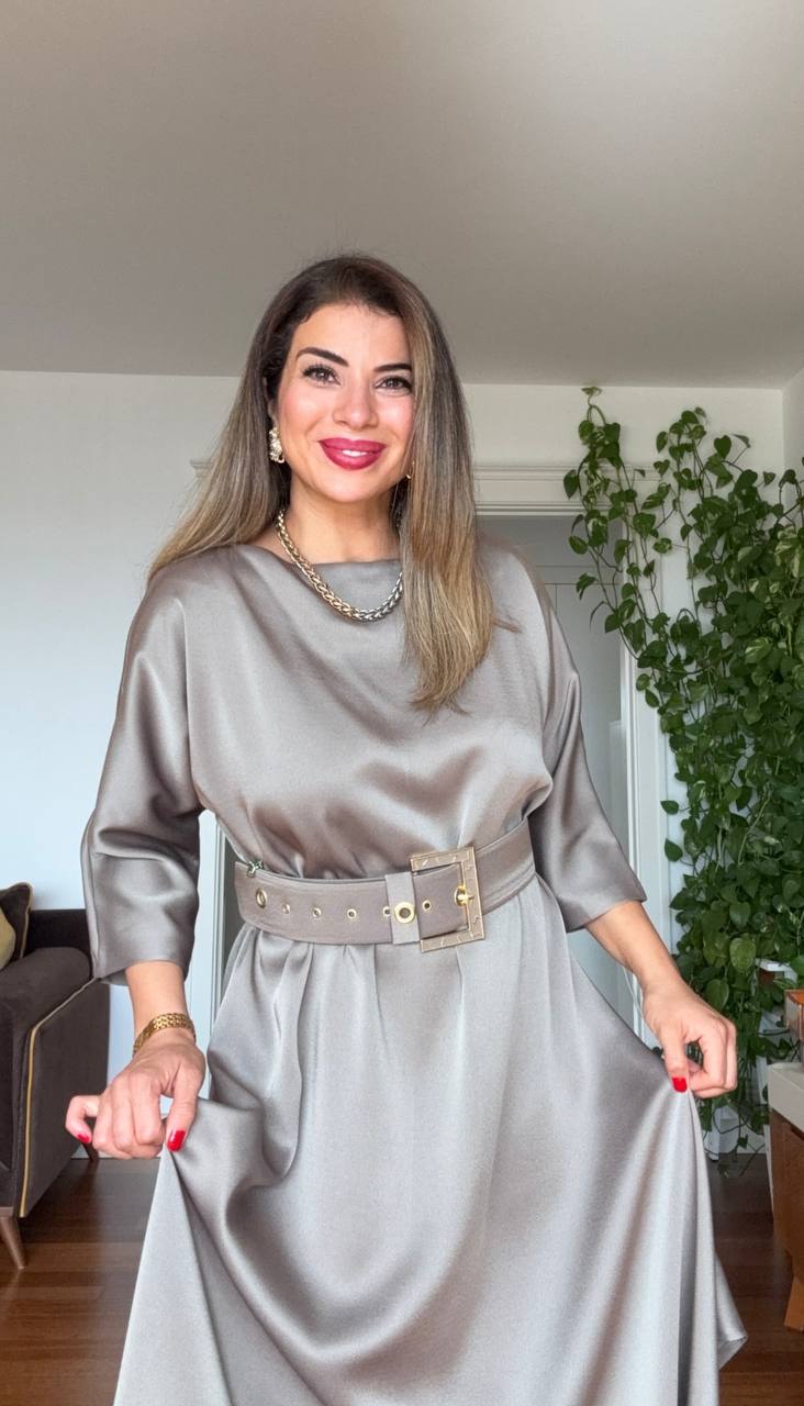 OVERSIZED BELTED MIDI DRESS – MİNT