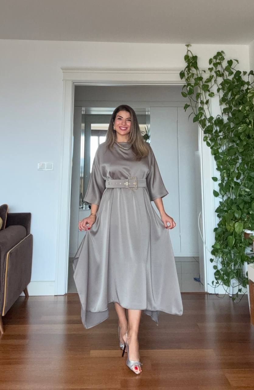 OVERSIZED BELTED MIDI DRESS – MİNT