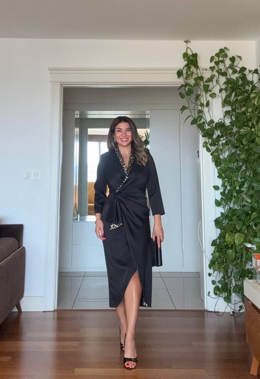 LEOPARD PRINT WRAP DRESS – BLACK