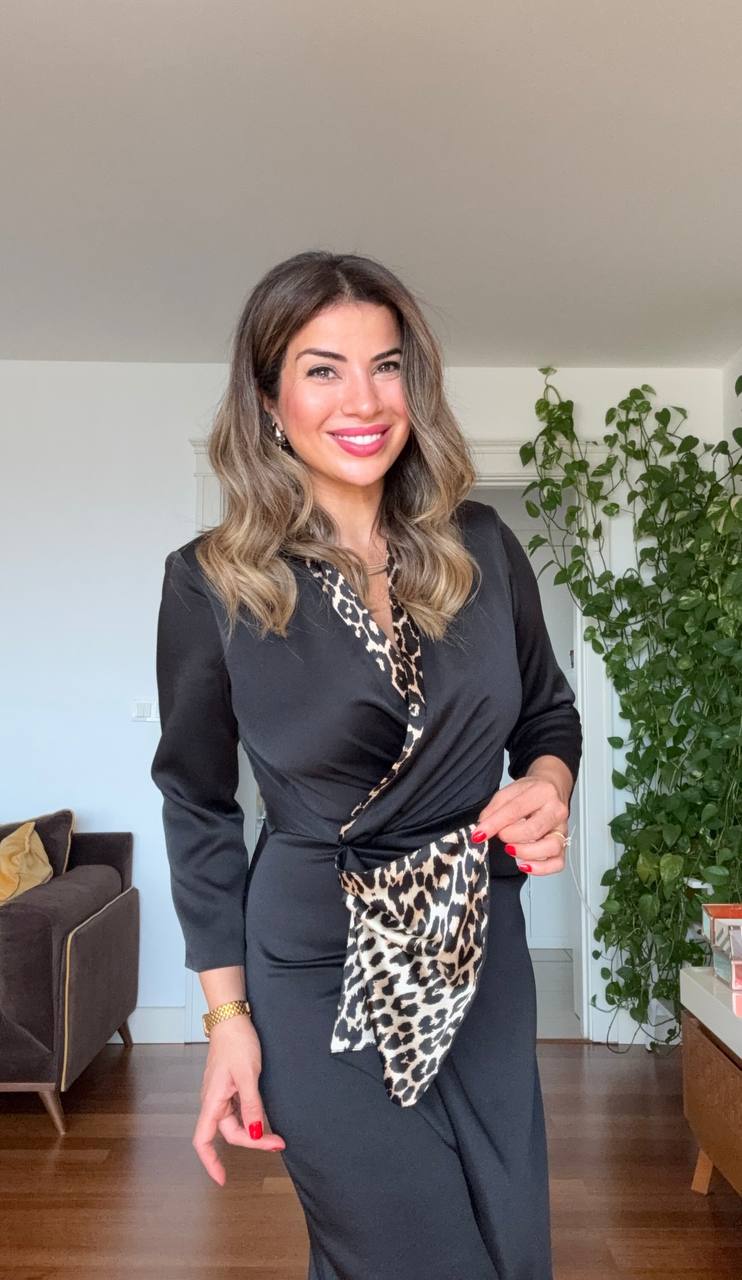 LEOPARD PRINT WRAP DRESS – BLACK