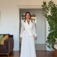 V-NECK PLEATED BEADED DETAIL JUMPSUIT - WHİTE