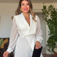V-NECK PLEATED BEADED DETAIL JUMPSUIT - WHİTE