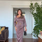 ASYMMETRICAL NECK SATIN DRESS WITH BELT DETAIL - DUSTY ROSE