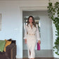 ELEGANT V-NECK BELTED DRESS - BEİGE