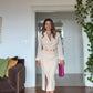 ELEGANT V-NECK BELTED DRESS - BEİGE