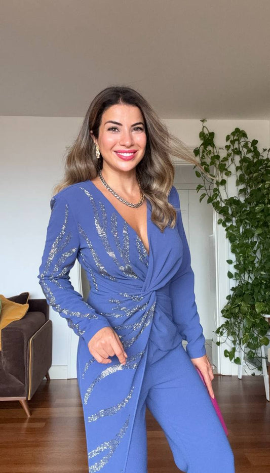 ELEGANT JUMPSUIT WITH STONE EMBELLISHMENTS – INDIGO