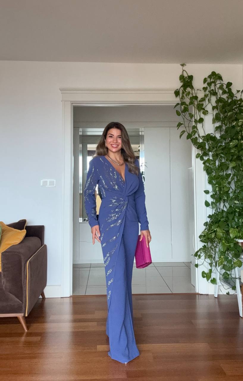 ELEGANT JUMPSUIT WITH STONE EMBELLISHMENTS – INDIGO