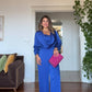 ELEGANT DRAPED NECK JUMPSUIT WITH SEQUIN DETAIL – ROYAL BLUE
