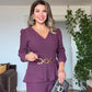 ELEGANT V-NECK CHAIN BELT DETAIL SUIT – PLUM