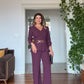 ELEGANT V-NECK CHAIN BELT DETAIL SUIT – PLUM
