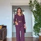 ELEGANT V-NECK CHAIN BELT DETAIL SUIT – PLUM