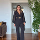 ELEGANT BLACK JUMPSUIT WITH RUFFLED CHIFFON SLEEVES & BELT DETAIL