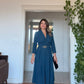 WRAP NECK BELTED MIDI DRESS - PETROL BLUE