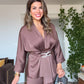 SATIN TEXTURED ELEGANT SET WITH BELT DETAIL - MOCHA BROWN