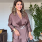 SATIN TEXTURED ELEGANT SET WITH BELT DETAIL - MOCHA BROWN