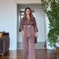 SATIN TEXTURED ELEGANT SET WITH BELT DETAIL - MOCHA BROWN