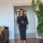 ASYMMETRICAL NECK SATIN DRESS WITH BELT DETAIL - BLACK