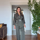 SATIN TEXTURED ELEGANT SET WITH BELT DETAIL - KHAKİ
