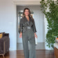 SATIN TEXTURED ELEGANT SET WITH BELT DETAIL - KHAKİ
