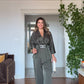 SATIN TEXTURED ELEGANT SET WITH BELT DETAIL - KHAKİ