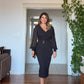MIDI DRESS WITH CHIFFON SLEEVES & BROOCH DETAIL - SİYAH