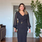 MIDI DRESS WITH CHIFFON SLEEVES & BROOCH DETAIL - SİYAH