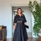 SATIN DRESS WITH LEOPARD BELT DETAIL – BLACK