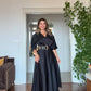 SATIN DRESS WITH LEOPARD BELT DETAIL – BLACK