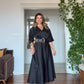 SATIN DRESS WITH LEOPARD BELT DETAIL – BLACK