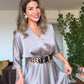 SATIN DRESS WITH LEOPARD BELT DETAIL – MİNK