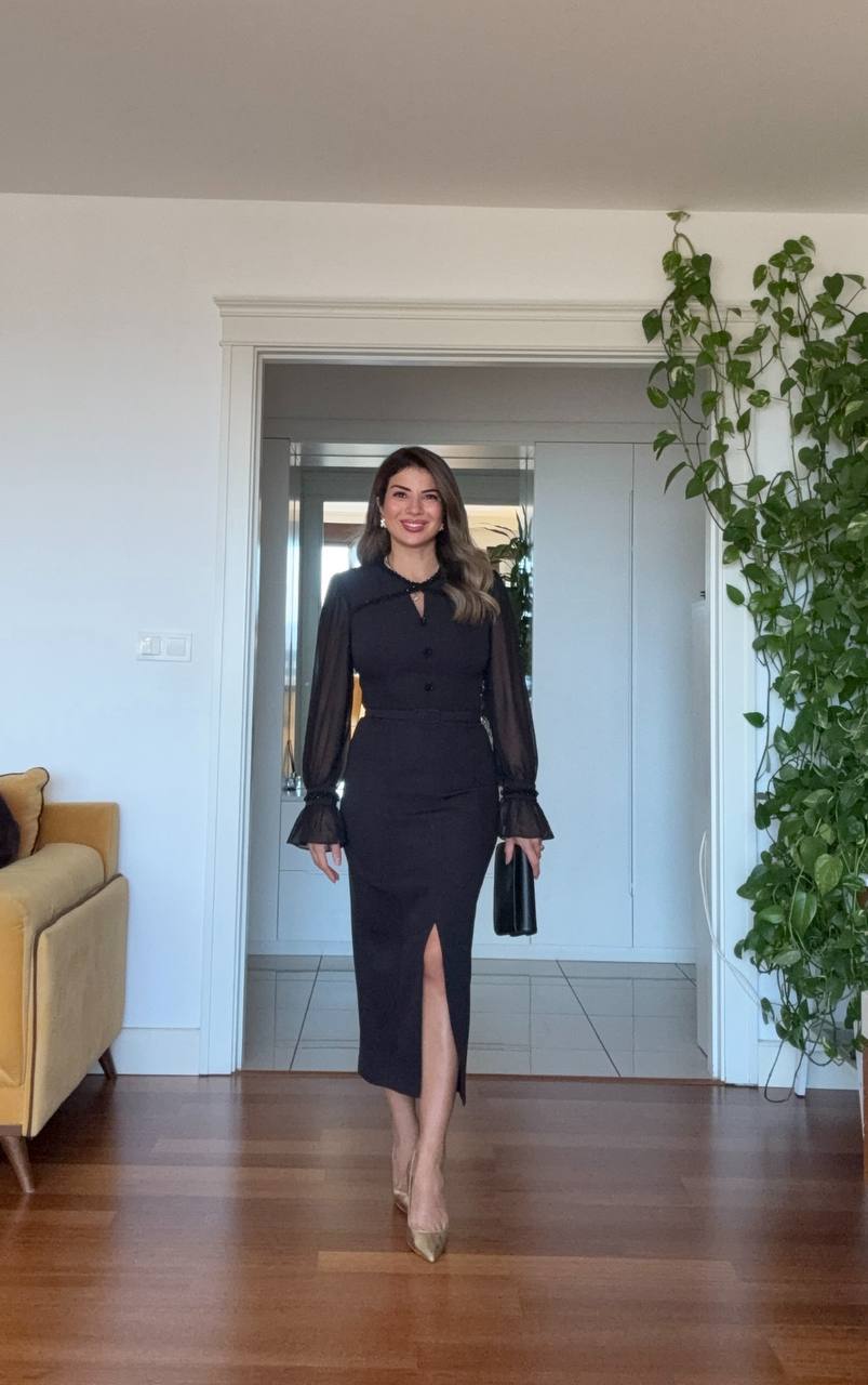 STONE EMBELLISHED SLIT DRESS – BLACK