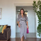 ELEGANT V-NECK SATIN DRESS WITH BELT DETAIL - MİNK