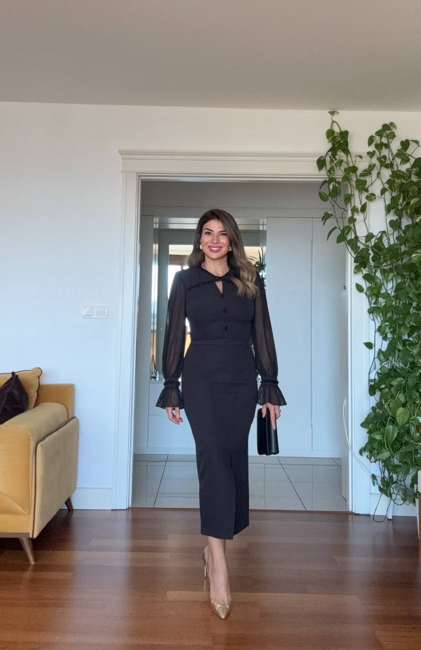 STONE EMBELLISHED SLIT DRESS – BLACK