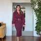 WRAP MIDI DRESS WITH GOLD BUCKLE – BURGUNDY