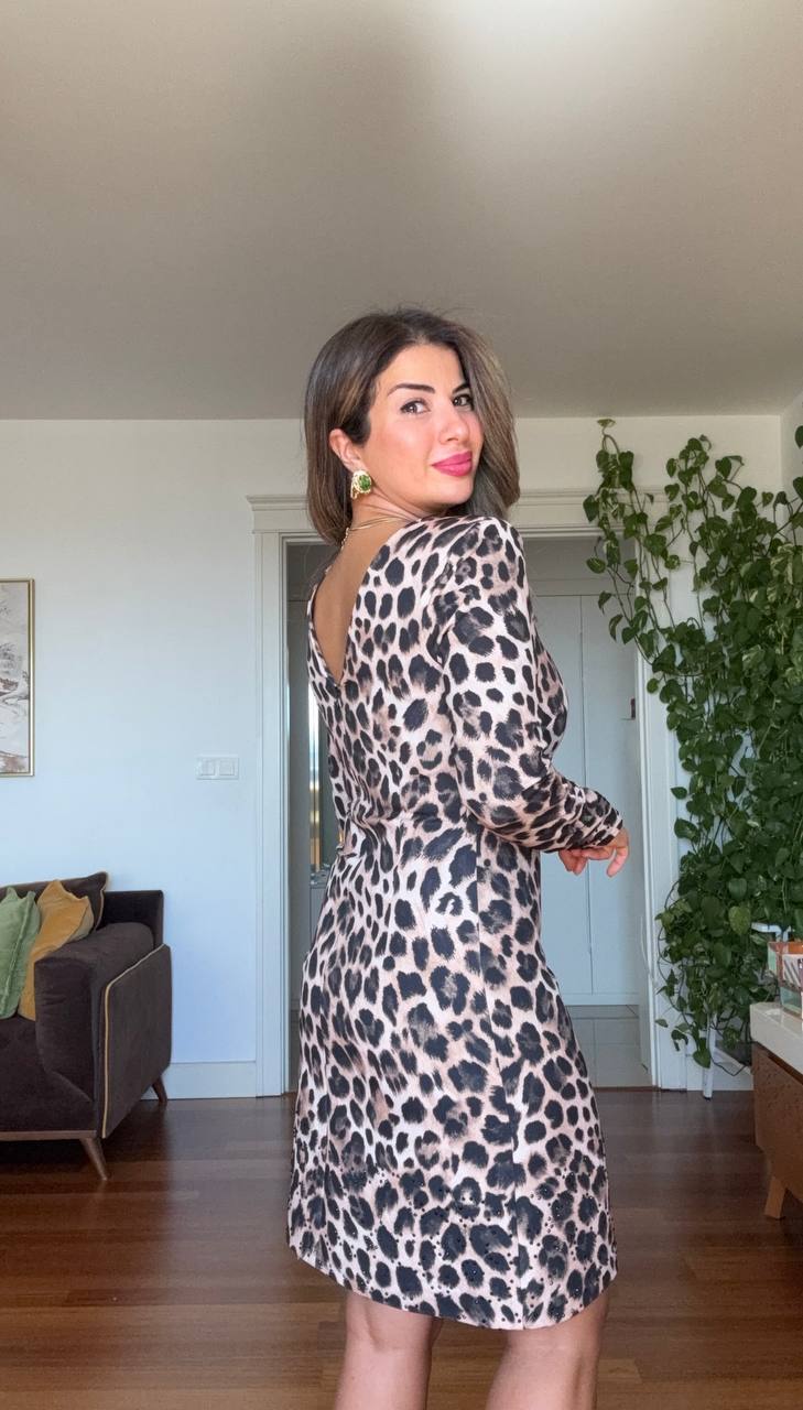 LEOPARD PRINT LONG SLEEVE MINI DRESS