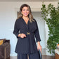 WRAP SUIT WITH GOLD BUCKLE DETAIL – BLACK