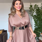 SATIN DRESS WITH LEOPARD BELT DETAIL – DUSTY ROSE
