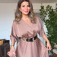 SATIN DRESS WITH LEOPARD BELT DETAIL – DUSTY ROSE