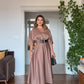 SATIN DRESS WITH LEOPARD BELT DETAIL – DUSTY ROSE