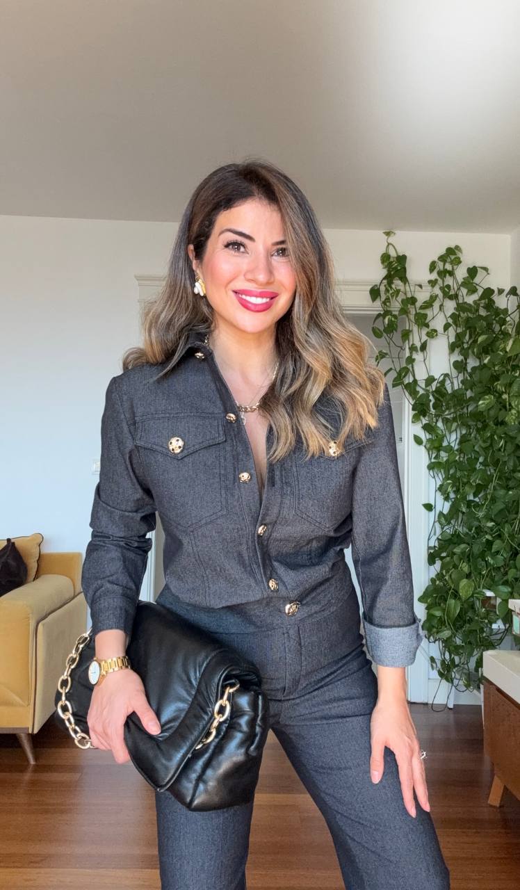 JEAN SET WITH GOLD BUTTON DETAILS – NAVY BLUE