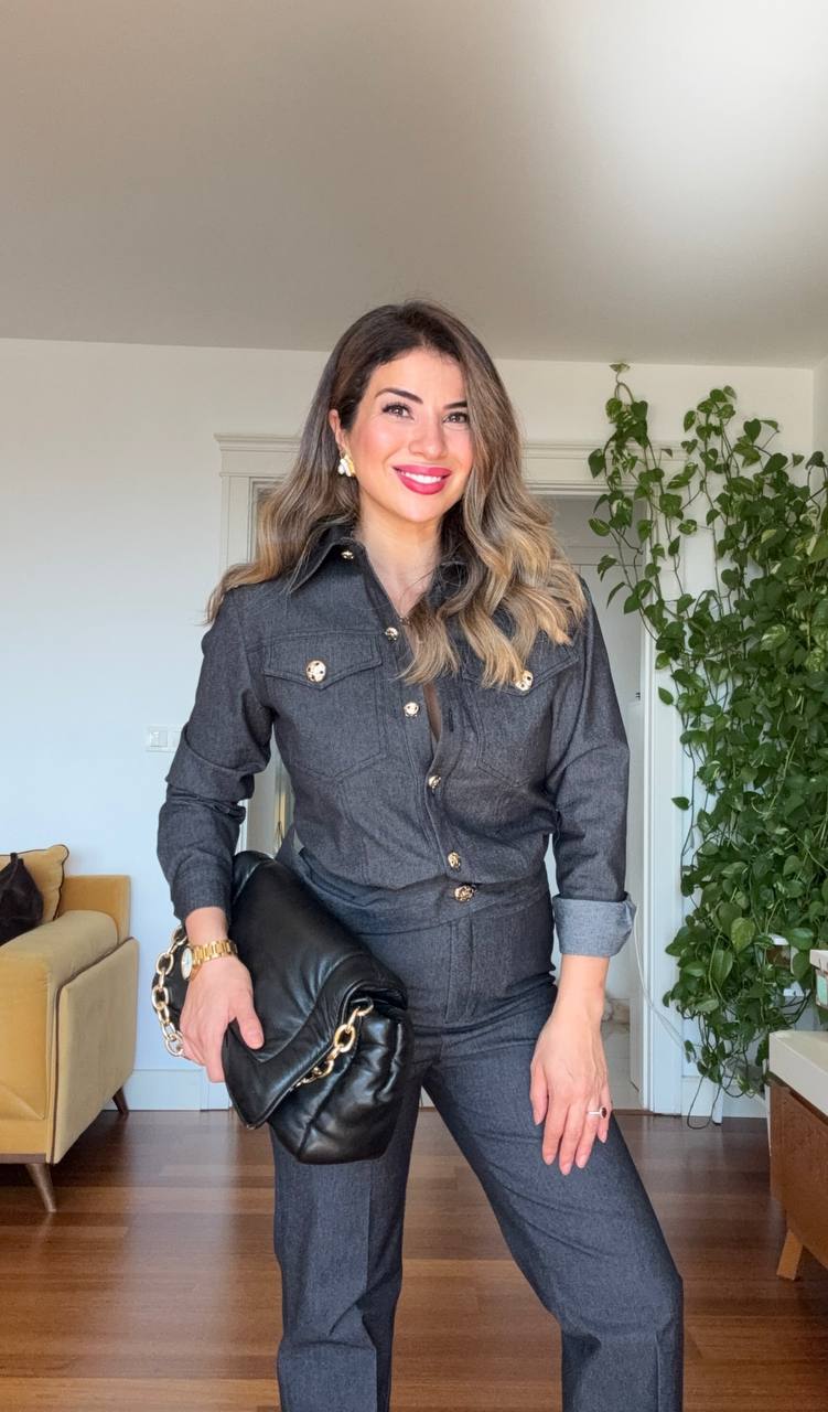 JEAN SET WITH GOLD BUTTON DETAILS – NAVY BLUE